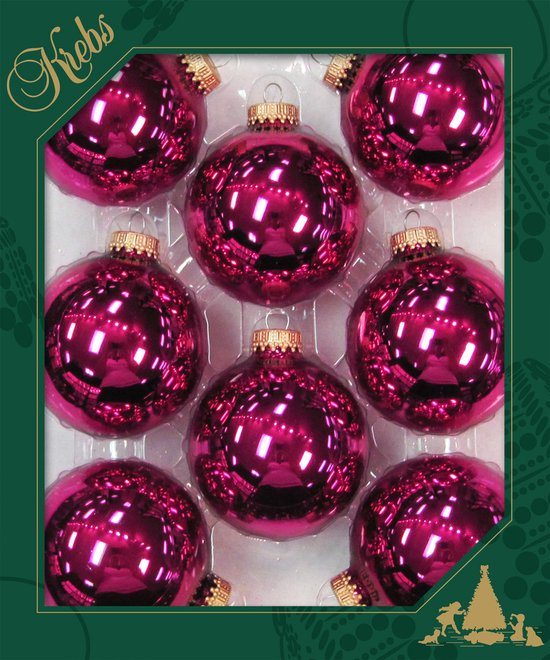 Krebs Kerstballen - 8x st - Cabernet roze - 7 cm - glas - glans - kerstversiering - kerstboomversiering