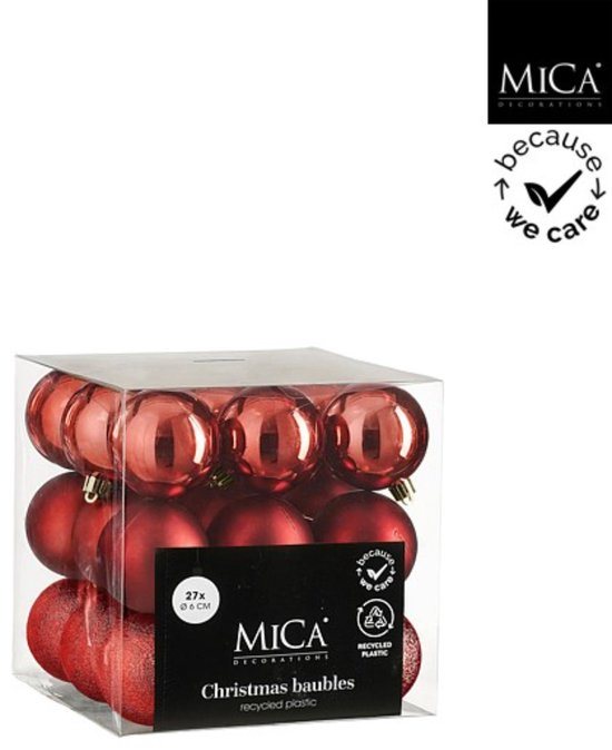Mica Decorations Kerstballen Onbreekbaar 6 cm 27 Stuks Rood