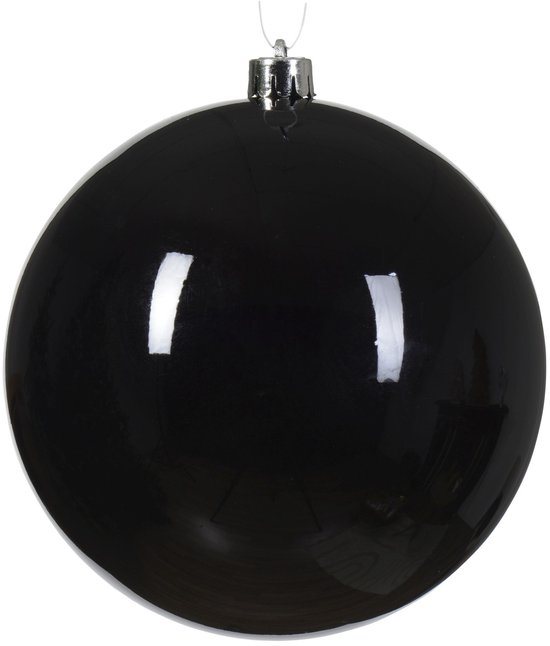 Decoris Kerstbal - zwart - groot - 14 cm - kunststof - glans - kerstversiering