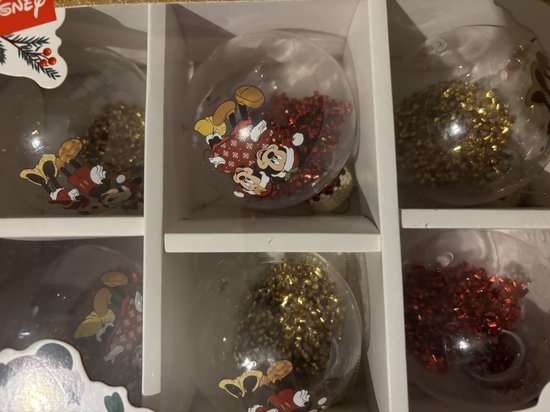 Disney Mickey Mouse Kerstballen Set – 6 Stuks – Rood & Zwart met Gouden Details – Officiële Disney Kerstdecoratie