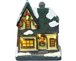 Verlicht Kerstdorp Set Hars Miniatuur Huizen met Sneeuw en LED Verlichting