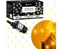 Springos Lichtgordijn | IJspegel Verlichting | Inclusief USB En Afstandsbediening | 144 LED | Warm Wit | Raster