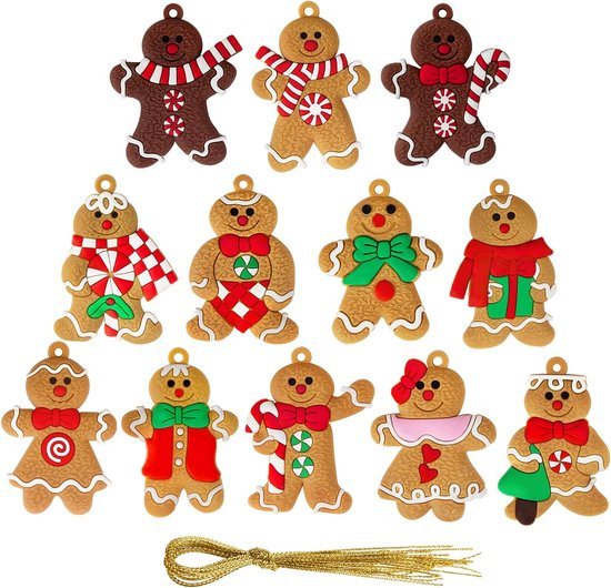 12x Koekemannetjes en Koekevrouwtjes - Peperkoek Figuren voor de Kerstboom en als Kerstdecoratie - 7x5CM - Kerstboomversiering