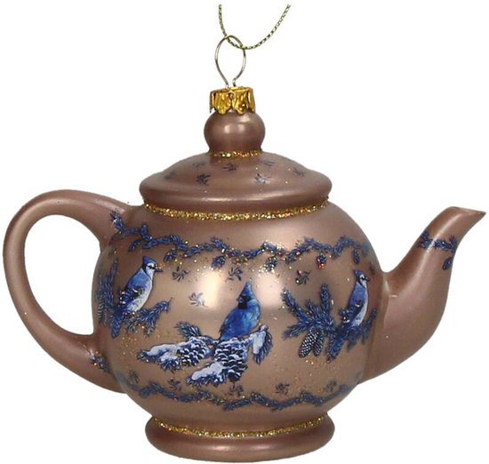 HD Collection glazen kerst ornament kersthanger Chinese theepot 11,4 cm uit de collectie The Christmas Vintage Shop