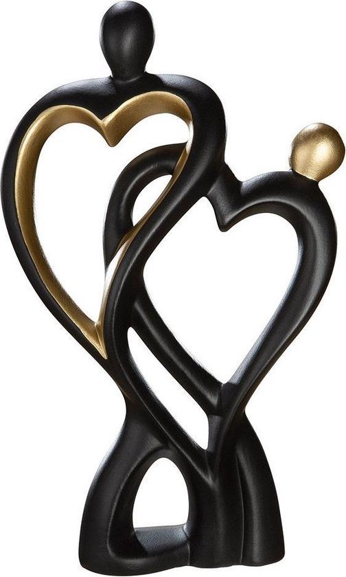 Gilde Handwerk Sculptuur Beeld Door het hart verbonden Keramiek zwart goud -18x7x29 cm