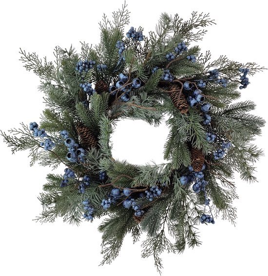 by Mooss - Krans - Kerst - Kerstkrans - Blauwe Bes - Dennenappel - Ã˜ 60 cm - Kunst