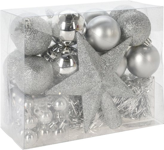 Christmas Decorations kerstversiering set 54st -zilver -voor kleine boom