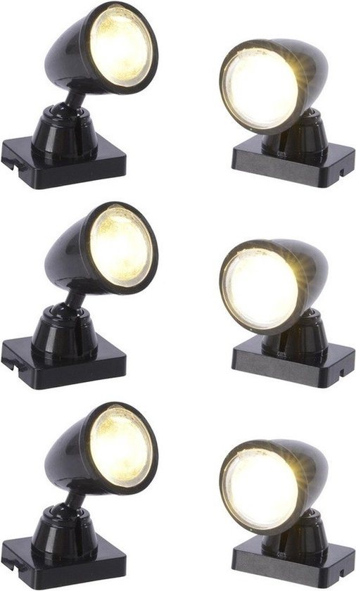 Decoris Kerstdorp verlichting - spotjes - 6x - LED - kerstdorp accessoires - lampjes - lichtjes