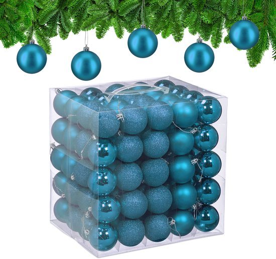 kerstballen set van 100 - Ø 6 cm - kunststof - onbreekbaar - petrol