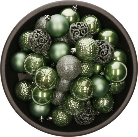 Bellatio Decorations kerstballen - 37x st - salie groen - 6 cm - kunststof - onbreekbaar
