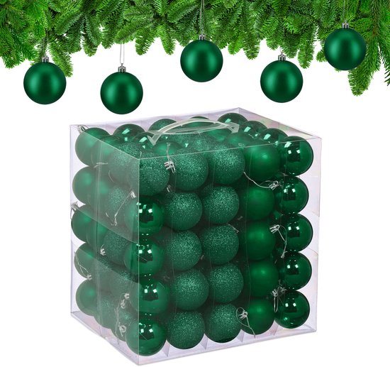 kerstballen set van 100 - Ø 6 cm - kunststof - onbreekbaar - donkergroen
