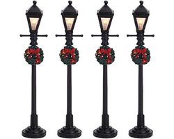 Lemax - 'Gas Lantern Street Lamp' - Set van 4 stuks - Verlicht accessoire - Exclusief adapter (werkt ook op batterijen)