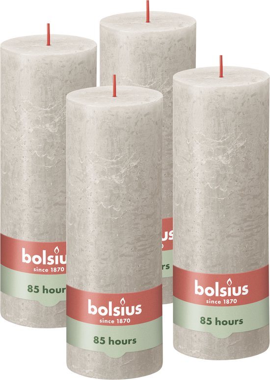Bolsius - Rustieke Kaars - 4 Stuks - Licht Grijs - 19cm