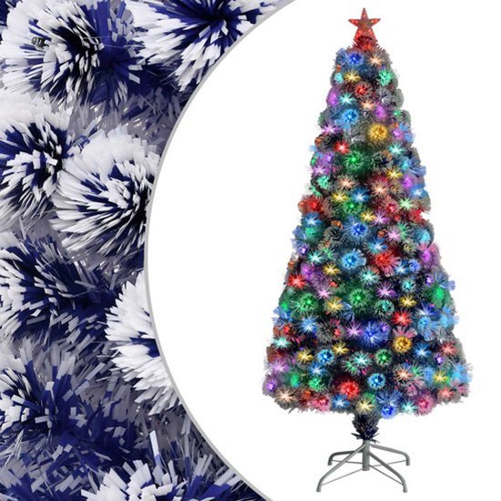 vidaXL - Kunstkerstboom - met - verlichting - 150 - cm - glasvezel - wit - en - blauw