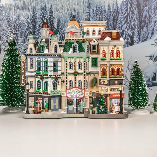 Lemax - 'The Holly Jolly Hotel' - Verlichte Facade - Exclusief adapter (Werkt op batterijen)