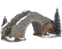 LuVille Kerstdorp Miniatuur Brug met Hert - L24 x B11,5 x H13 cm