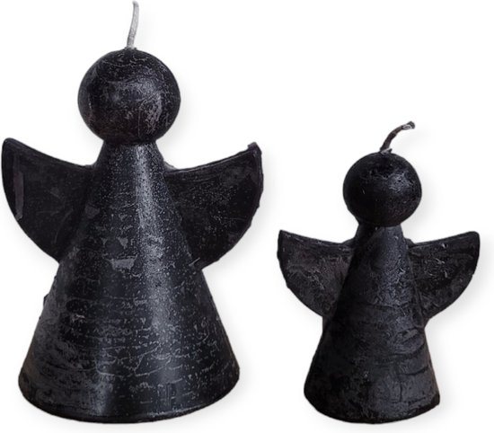 Home Society - Set/2 - Engelkaarsjes - Maat L&S - Zwart - 11,5 en 8 cm hoog - Kerst