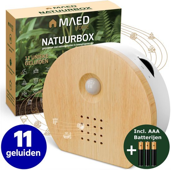 Vogelhuisje Met Geluid – 11 Natuurlijke Geluiden – Vogelgeluiden Huisje Met Sensor – Geluidshuis – Vogelgeluiden Huisje Voor op Toilet – Incl. Batterijen – Eikenhout – MAED Home ®
