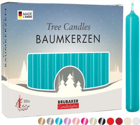 BRUBAKER 20 Stuks - Boomkaarsen - Turquoise - Kerstkaarsen - Piramidekaarsen - Kerstboomkaarsen - 95/12.5 mm – Kaarsen - Kaarsjes