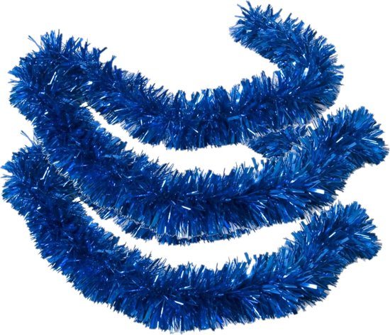 Kerstslingers - 2x stuks - glitter blauw - folie lametta - 180 x 12 cm - extra brede slinger/kerstboom versiering