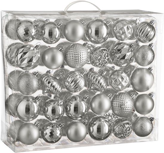 Mica Decorations Kerstballen Set - 60 Stuks - Ø7 cm - Onbreekbaar - Zilver