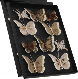 Othmar Decorations vlinders op clip - 20x - creme/bruin- 5-8 cm - kunststof