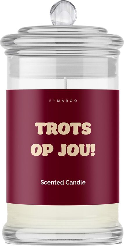 Trots op Jou Cadeau - By Maroo Geurkaars met Tekst Cotton in Glas - Trots Op Jou - Geschenkset vrouwen, moeder, vader, vriendin, zus, oma, mama, papa - Geslaagd - Cadeautjes voor Haar Hem Volwassenen