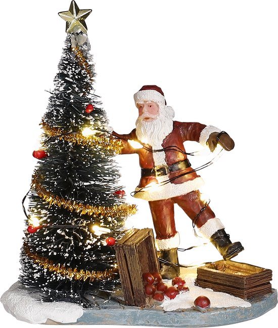LuVille Kerstdorp Miniatuur Onhandige Kerstman - L9,5 x B6 x H10 cm