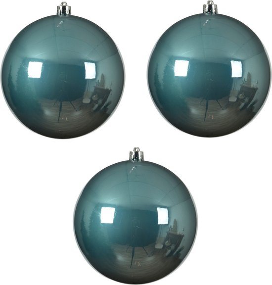 3x stuks kunststof kerstballen ijsblauw (blue dawn) 20 cm - glans - Onbreekbare plastic kerstballen