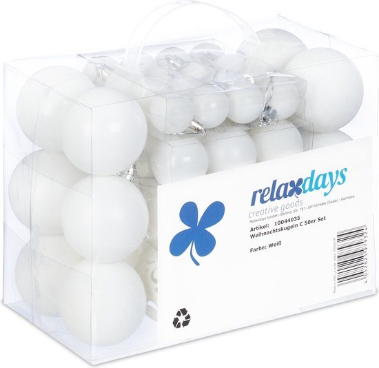 kerstballen - set van 50 - onbreekbaar - plastic - ∅ 3, 4 & 6 cm - wit