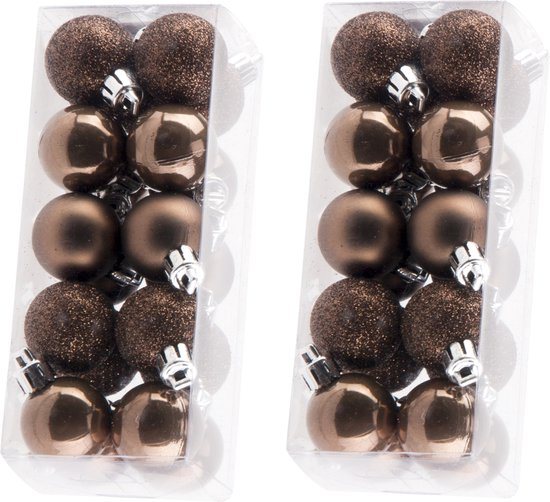 40x stuks kleine kunststof kerstballen donkerbruin - Mat/glans/glitter - Onbreekbare plastic kerstballen - Kerstversiering