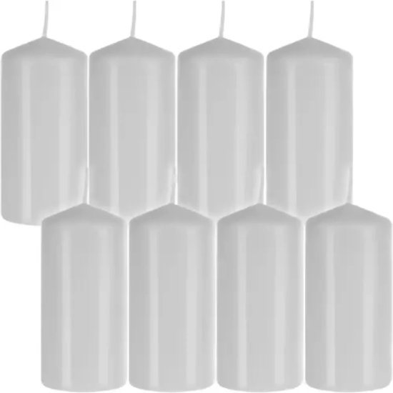 stompkaars  - dikke kaars - wit - kaarsen voor winter en kerst - hoogte 10 cm - wit - set van 8 stuks