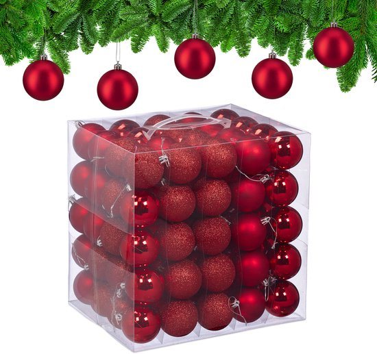 kerstballen set van 100 - Ø 6 cm - kunststof - onbreekbaar - rood