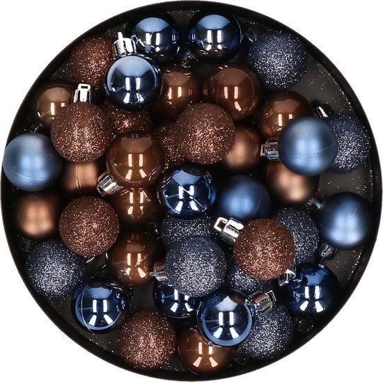 Set van 40x stuks kunststof kerstballen mix donkerbruin en donkerblauw 3 cm - Kerstversiering