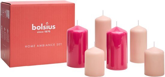 Bolsius - Gladde Stompkaarsen set - Roze - 6 stuks