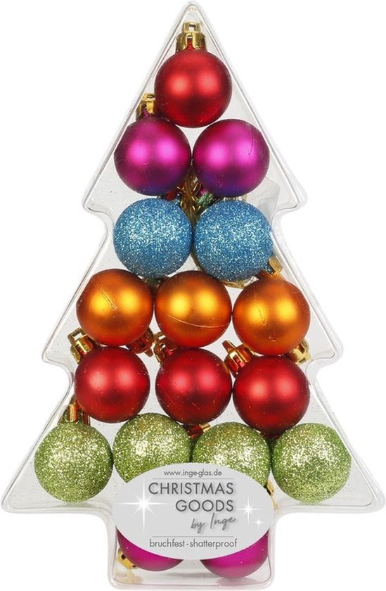17x Gekleurde mix kunststof kerstballen pakket 3 cm - Kerstboomversiering gekleurd