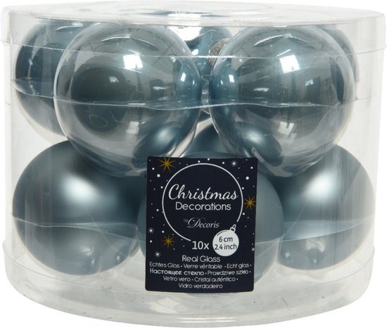 Decoris Kerstballen - 10 stuks - glas - lichtblauw - 6 cm