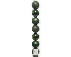 7x stuks kunststof kerstballen donkergroen (pine) 8 cm - Mix - Onbreekbare plastic kerstballen