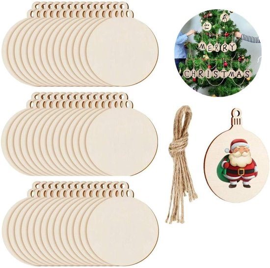 Houten Kerstballen 100 Stuks - Decoratieve Houten Disc - Herbruikbaar en Schrijfbaar - Perfect voor Kerstdecoratie - ShopVlot