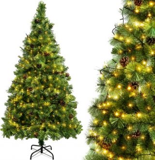 Aigostar 10BZQ - Kunstkerstboom met LED Verlichting - Kerstboom - 180 CM - 300 LED-licht - Kerstboom - Metalen standaard - Groene