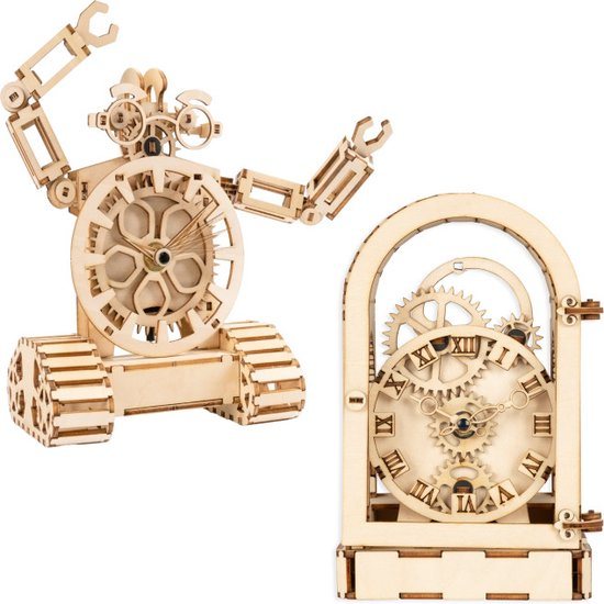 Crafts&Co Houten Bouwpakket - Combideal met Robot Klok & Vintage Klok - Voor Volwassenen & Kinderen
