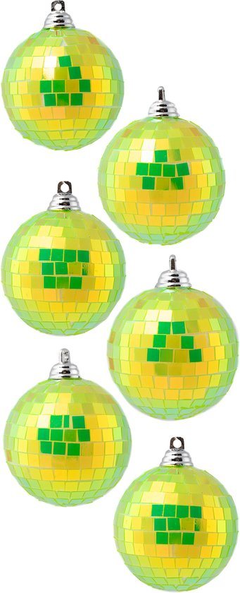 KIMU 6x Discobal Ø 6 cm Klein Iridescent Geel - Discobol Spiegelbol Glitterbol Glitter Spiegeltjes Disco Bal Bol Deco Raamdecoratie Kerstballen Kerstbal Festival