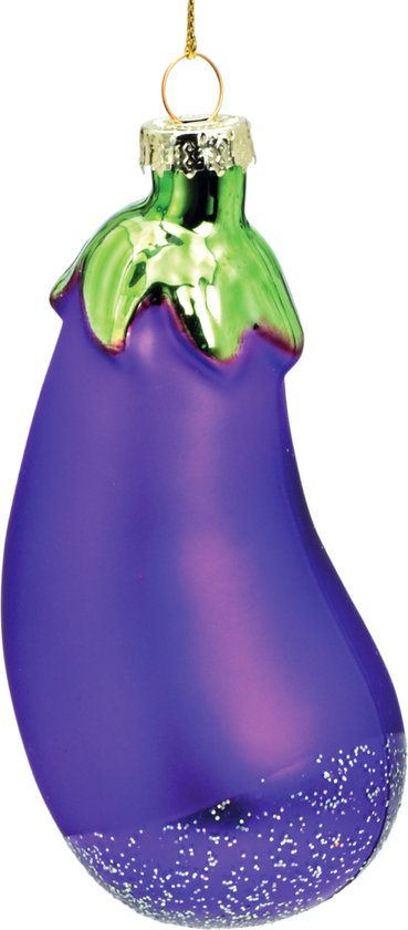 Kersthanger Aubergine - 10cm - Eggplant Kerstbal - Grappige Kerstbal - Glas - Glazen Kerstbal - Kerstboomversiering -