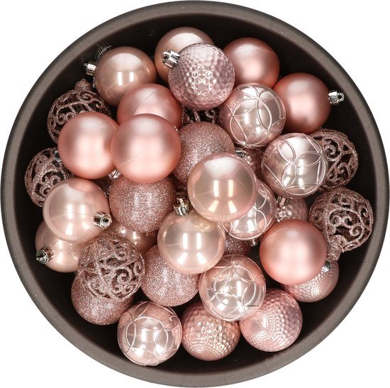 Bellatio Decorations kerstballen - 37x st - lichtroze - D6 cm - kunststof - kerstversiering
