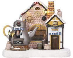 LuVille Kerstdorp Miniatuur Koffie Fabriek - L25 x B16,5 x H21 cm