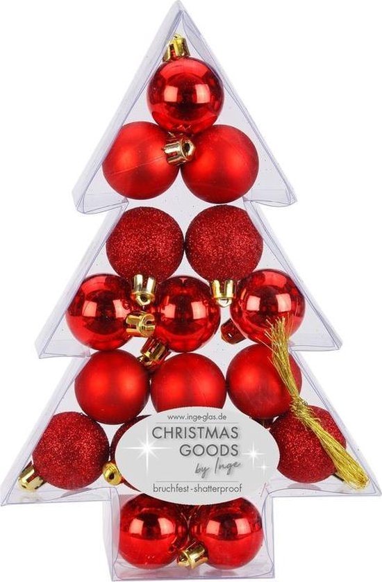 17x Rode kunststof kerstballen pakket 3 cm - Kerstboomversiering rood