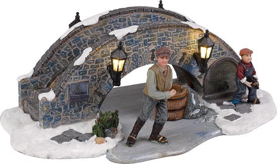 Luville Kerstdorp Miniatuur Schaatsen bij de Brug - L19 x B11,5 x H6,5 cm