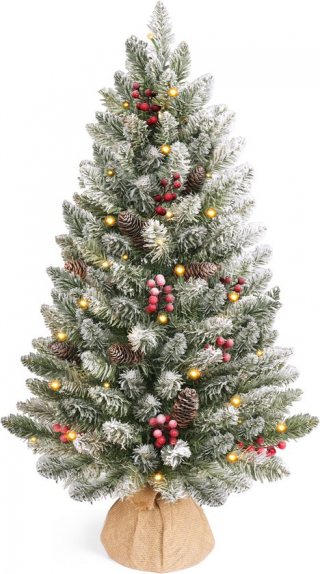 HOKEEPER Kunstkerstboom 90 cm met LED-verlichting, Bessen & Dennenappels