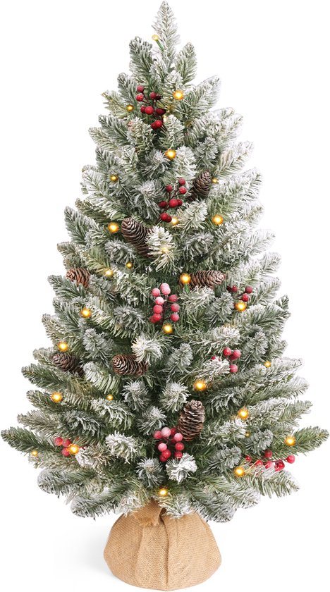 HOKEEPER Kunstkerstboom 90 cm met LED-verlichting, Bessen & Dennenappels