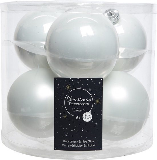 Decoris Kerstballen - 6x stuks - winter wit - glas - 8 cm - kerstversiering - Kerstboomversiering winter wit